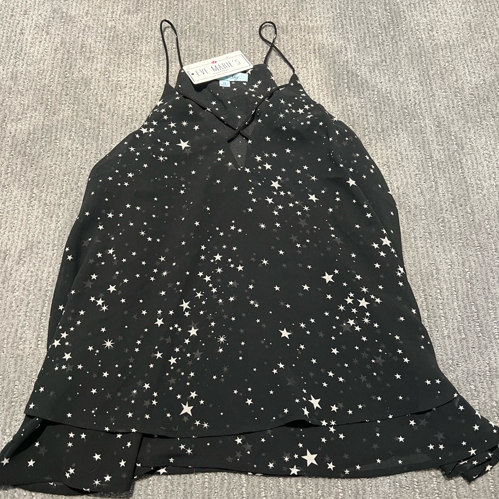 Spaghetti strap black and white star top